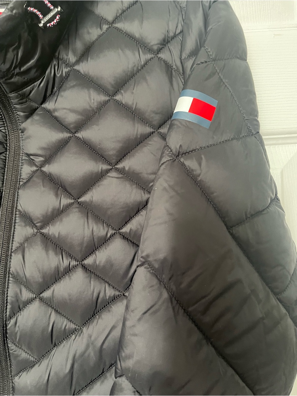 Tommy Hilfiger Black Packable Jacket with Flag Accent